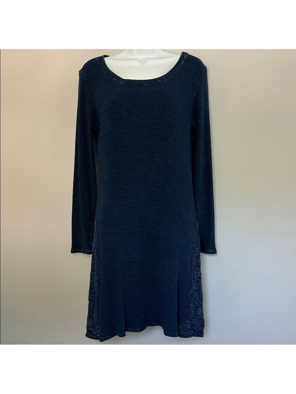 Able Thermal Waffle Long Sleeve Dress with Lace Side Panels